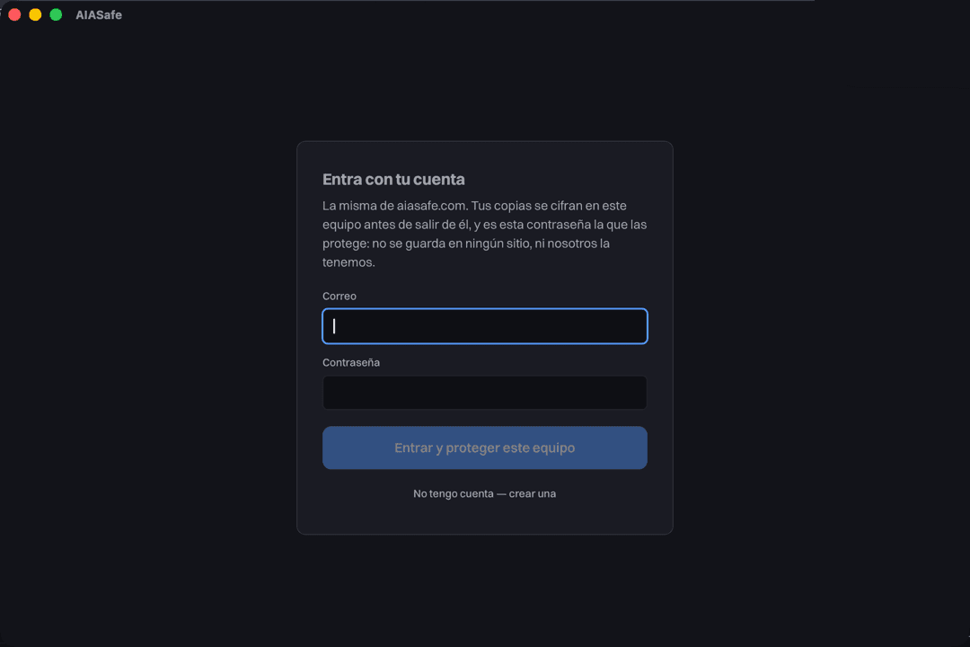 The app asking for the account email and password